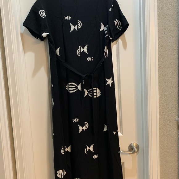 Vintage Connie Choi BLACK  Midi Geometric Fish Print Dress Large Made In USA. - Picture 5 of 6